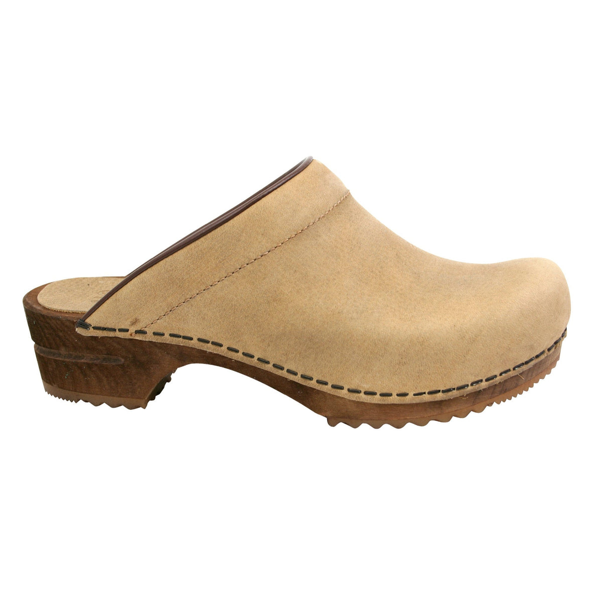 Beige clog shoe on a white background