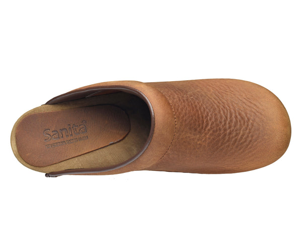 Sanita Chrissy Mule Clog | Original Handmade Wooden Leather Clog for Women | Sustainable sole | Dark Brown | 41 EU