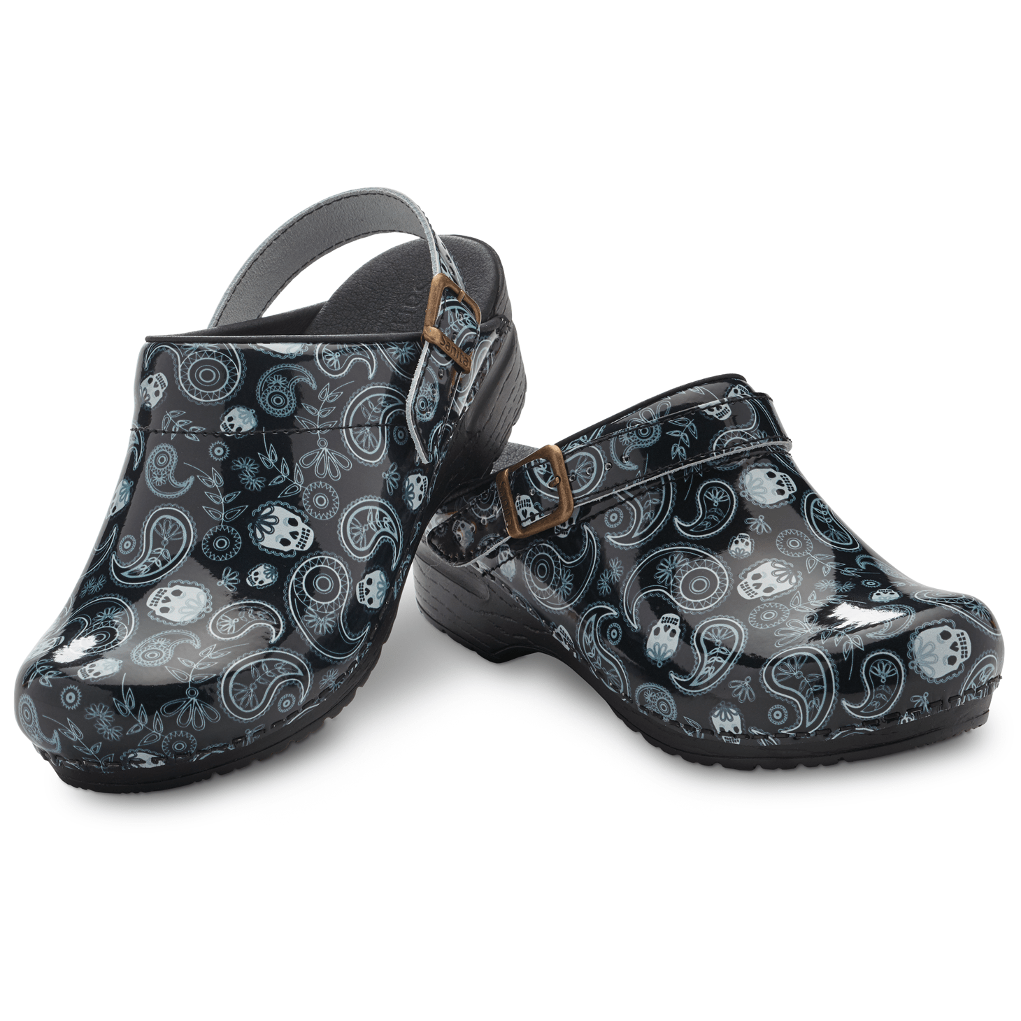 Sanita Estelle Women's Open Back Clog in Skull/Black